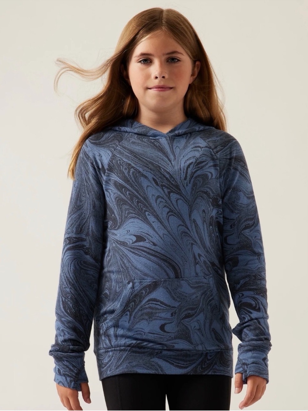 Athleta Girl In Your Element 2.0 size 14 Blue Marble-Print Hooded Sweatshirt